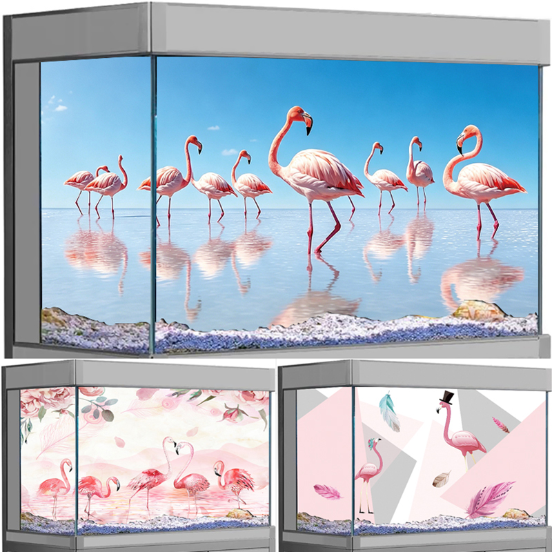 Aquarium Fish Wallpaper - 3D水槽背景ステッカー、HDピンクフラミンゴ絵画壁紙、水槽背景装飾、PVC水槽アクセサリー