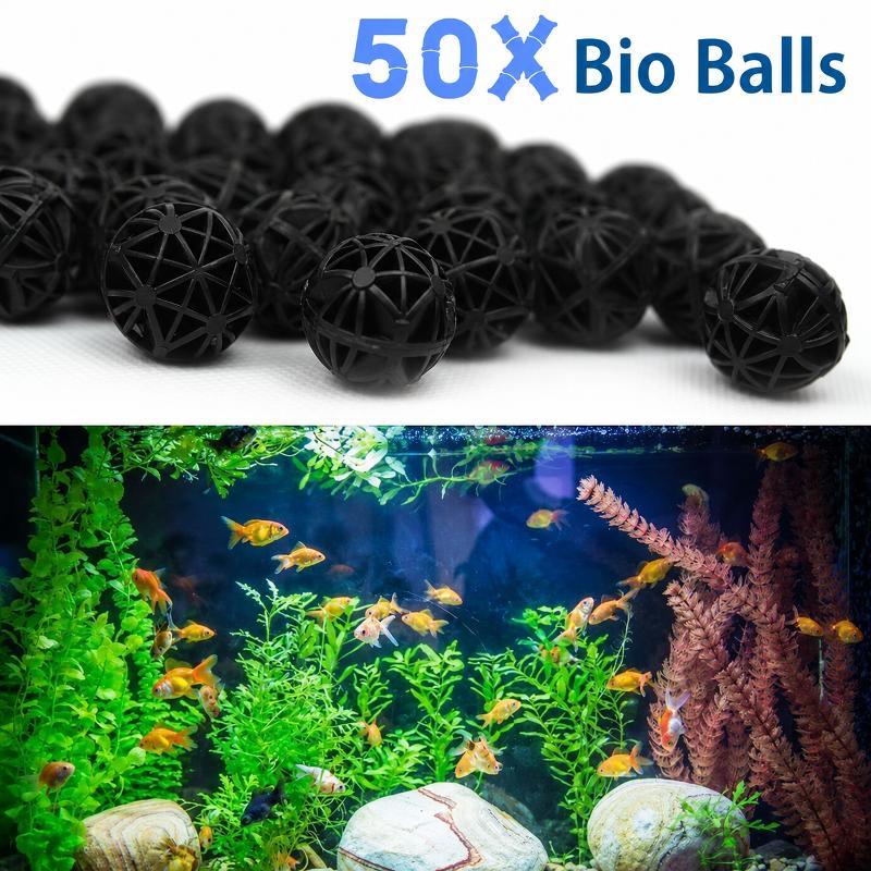 Aquarium Fish Marine - 50個入り 16mm アクアリウム用バイオフィルターボール 魚タンク・池用ろ過材 生化学的水質浄化フィルター マリンアクセサリーセット