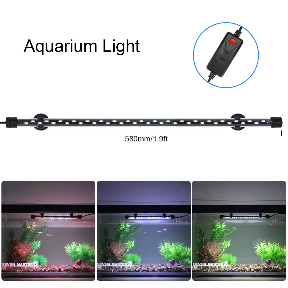Aquarium Fish Light Lamp - 防水LED水族館植物成長ランプ,水槽ライト,水中水族館ライト,装飾照明,90-260v,5730チップ,58cm