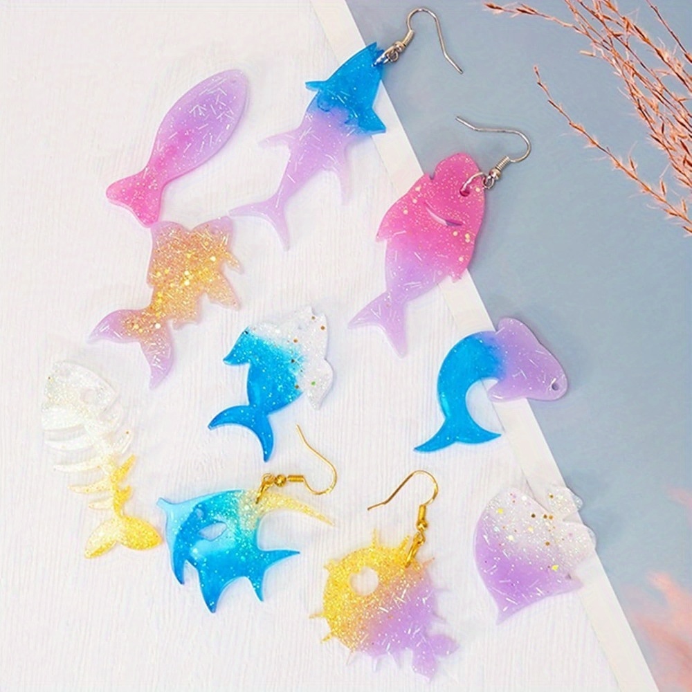 海をテーマにしたイヤリングとペンダントの型セットには、魚の尾 - Aquarium Fish Marine のレビューと価格