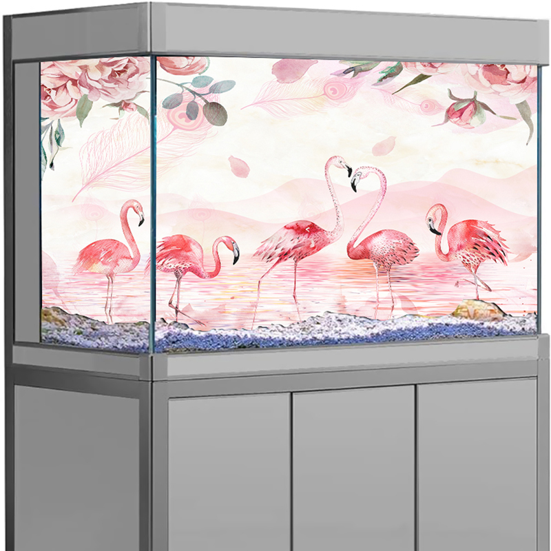 3D水槽背景ステッカー、HDピンクフラミンゴ絵画壁紙、水槽背 - Aquarium Fish Wallpaper のレビューと価格