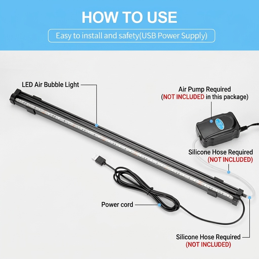 USB LED水槽エアバブルライト自動RGB変色魚タンクエア - Aquarium Fish Light Lamp のレビューと価格